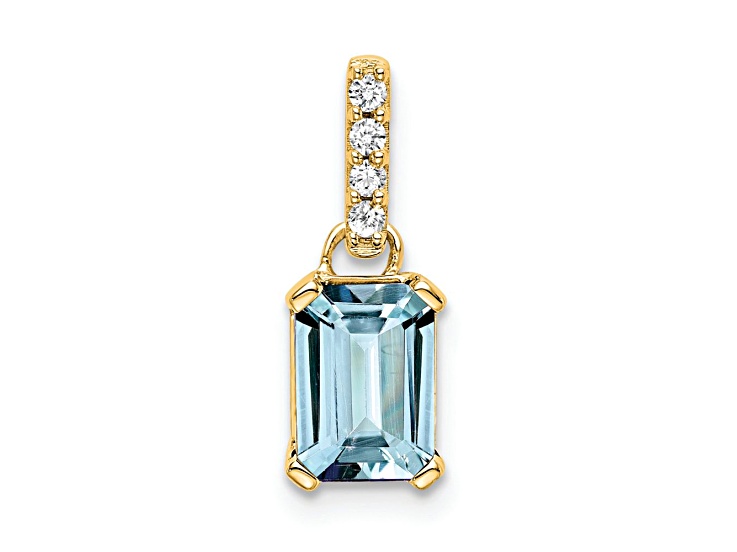 10k Yellow Gold 1 ctw Aquamarine and Accent Diamond Pendant