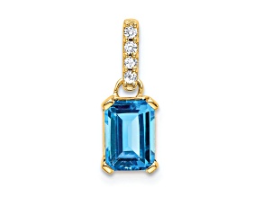 10k Yellow Gold 1 ctw Blue Topaz and Accent Diamond Pendant