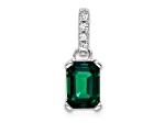 Rhodium Over 10k White Gold 1 ctw Lab Created Emerald and Accent Diamond Pendant