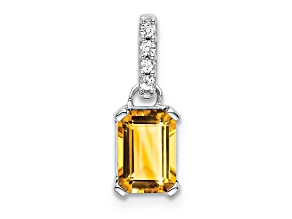 Rhodium Over 10k White Gold 1 ctw Citrine and Accent Diamond Pendant