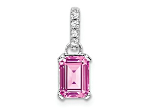 Rhodium Over 10k White Gold 1 ctw Lab Created Pink Sapphire and Accent Diamond Pendant