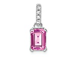 Rhodium Over 10k White Gold 1 ctw Lab Created Pink Sapphire and Accent Diamond Pendant