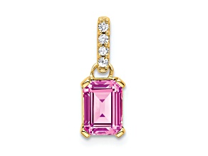 10k Yellow Gold 1 ctw Lab Created Pink Sapphire and Accent Diamond Pendant