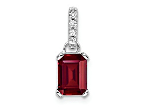 Rhodium Over 10k White Gold 1 ctw Lab Created Ruby and Accent Diamond Pendant