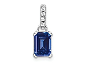 Rhodium Over 10k White Gold 1 ctw Lab Created Sapphire and Accent Diamond Pendant