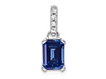 Rhodium Over 10k White Gold 1 ctw Lab Created Sapphire and Accent Diamond Pendant