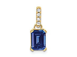10k Yellow Gold 1 ctw Lab Created Sapphire and Accent Diamond Pendant