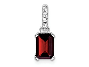 Rhodium Over 10k White Gold 1 ctw Garnet and Accent Diamond Pendant