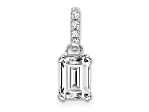 Rhodium Over 10k White Gold 1 ctw White Topaz and Accent Diamond Pendant