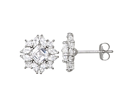 Square Lab Created White Sapphire 10K White Gold Stud Earrings 1.32ctw