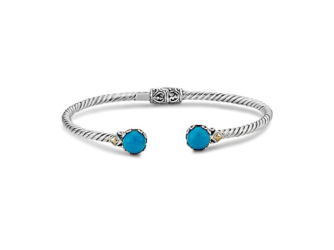 Silver Treasures by Samuel B. Sleeping Beauty Turquoise Sterling Silver w/18K Gold Accent Bangle