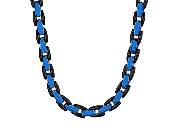 Ion-Plated Stainless Steel Black and Blue 24 Inch Fashion Chain