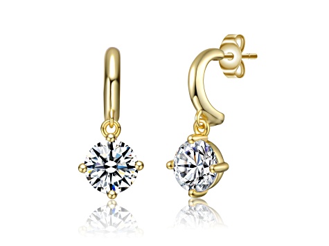 Lab Created Moissanite, 14k Gold Plated over Sterling Silver Solitaire C-Hoop Dangle Earrings