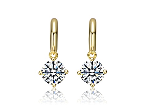 Lab Created Moissanite, 14k Gold Plated over Sterling Silver Solitaire C-Hoop Dangle Earrings