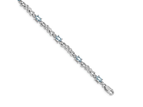 Rhodium Over 14k White Gold Diamond and Aquamarine Bracelet