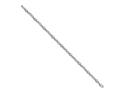 Rhodium Over 14k White Gold Diamond and Aquamarine Bracelet