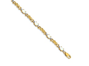 14k Yellow Gold and Rhodium Over 14k Yellow Gold Diamond and Oval Opal Bracelet