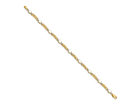 14k Yellow Gold and Rhodium Over 14k Yellow Gold Diamond and Oval Opal Bracelet