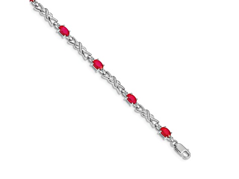 Rhodium Over 14k White Gold Diamond and Ruby Bracelet