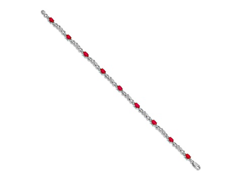 Rhodium Over 14k White Gold Diamond and Ruby Bracelet