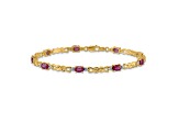 14k Yellow Gold and Rhodium Over 14k Yellow Gold Diamond and Oval Ruby Bracelet