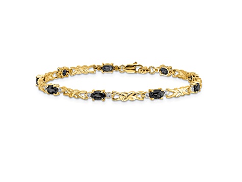 14k Yellow Gold and Rhodium Over 14k Yellow Gold Diamond and Oval Sapphire Bracelet