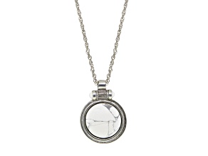 1928 Jewelry Silver Tone Brass White Howlite Round Pendant With Chain