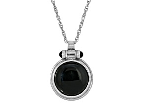 1929 Jewelry Silver Tone Brass Onyx Round Pendant With Chain