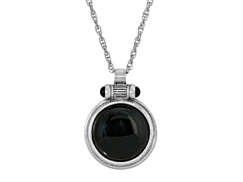 Picture of 1929 Jewelry Silver Tone Brass Onyx Round Pendant With Chain