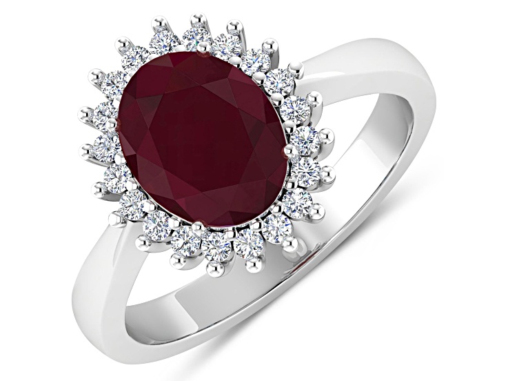 1.69ctw Red Ruby and Diamond 14K White Gold Halo Ring