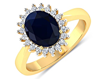 Picture of 1.49ctw Blue Sapphire and Diamond 14K Yellow Gold Halo Ring