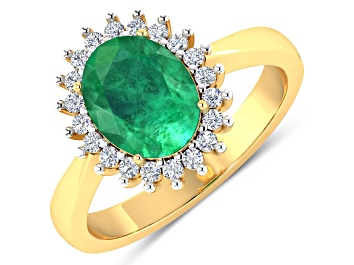 Picture of 1.19ctw Green Emerald and Diamond 14K Yellow Gold Halo Ring