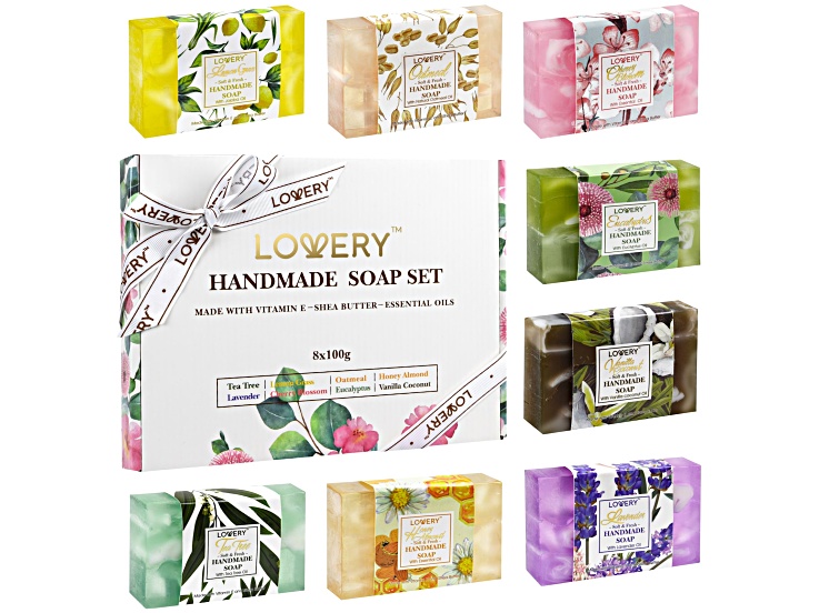Lovery Box Lovery Handmade Soap Set - 8 Piece Variety Pack Luxury Bath Soap Gift ...
