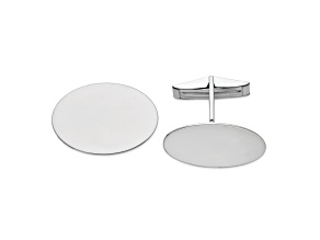 Rhodium Over 14K White Gold Men's Oval Cuff Links