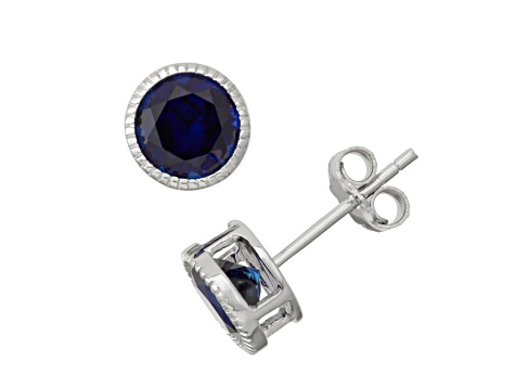 Lab Created Blue Sapphire Sterling Silver Stud Earrings 2.00ctw