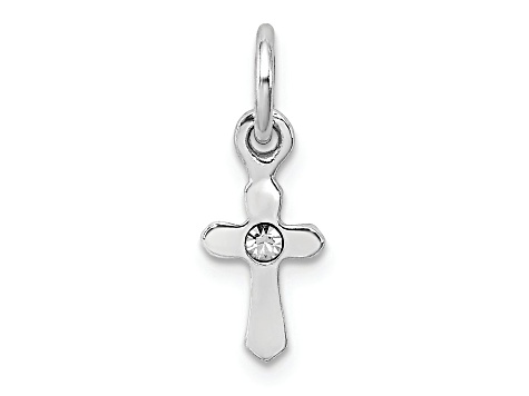 Rhodium Over Sterling Silver Child's April Preciosca Crystal Cross Pendant