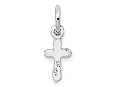 Rhodium Over Sterling Silver Child's August Light Green Preciosca Crystal Cross Pendant