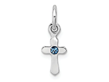 Picture of Rhodium Over Sterling Silver Child's December Blue Preciosca Crystal Cross Pendant