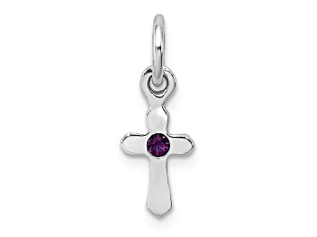 Picture of Rhodium Over Sterling Silver Child's February Purple Preciosca Crystal Cross Pendant