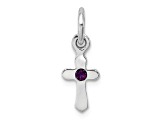 Rhodium Over Sterling Silver Child's February Purple Preciosca Crystal Cross Pendant