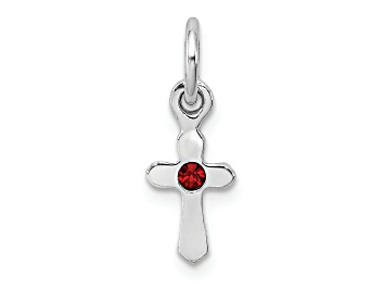 Picture of Rhodium Over Sterling Silver Child's January Red Preciosca Crystal Cross Pendant
