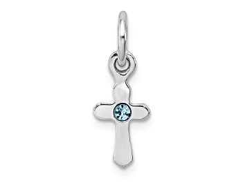 Picture of Rhodium Over Sterling Silver Child's March Light Blue Preciosca Crystal Cross Pendant
