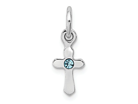 Rhodium Over Sterling Silver Child's March Light Blue Preciosca Crystal Cross Pendant