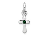 Rhodium Over Sterling Silver Child's May Green Preciosca Crystal Cross Pendant