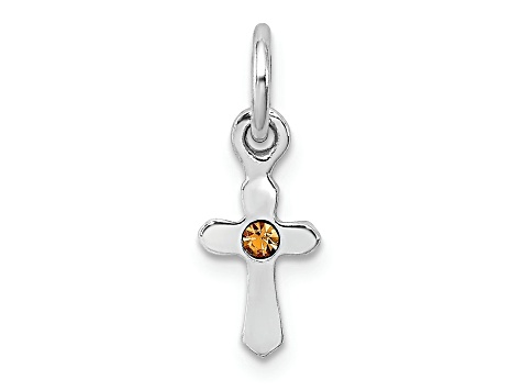 Rhodium Over Sterling Silver Child's November Yellow Preciosca Crystal Cross Pendant