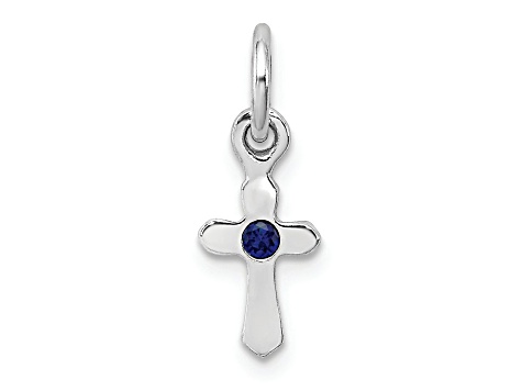 Rhodium Over Sterling Silver Child's September Blue Preciosca Crystal Cross Pendant