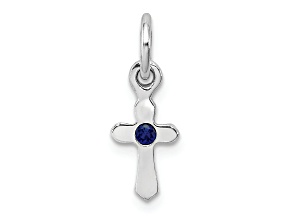 Rhodium Over Sterling Silver Child's September Blue Preciosca Crystal Cross Pendant