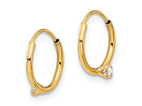 14K Yellow Gold Polished 2mm Cubic Zirconia on Small Endless Hoops Earrings