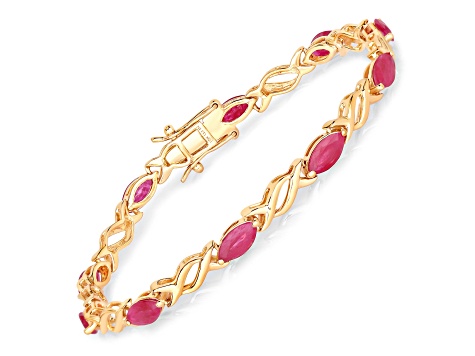 Ruby 10K Yellow Gold Marquise Crossover Bracelet 5.00ctw