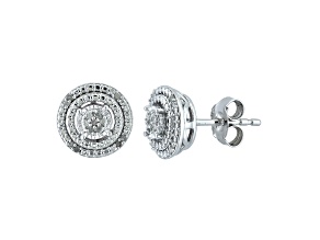 EFFY Rhodium Over Sterling Silver White Diamond Halo Stud Earrings 0.08ctw